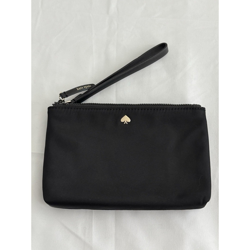Kate Spade New York: Black Chelsea Medium Wristlet Pouch Bag Recycled Nylon